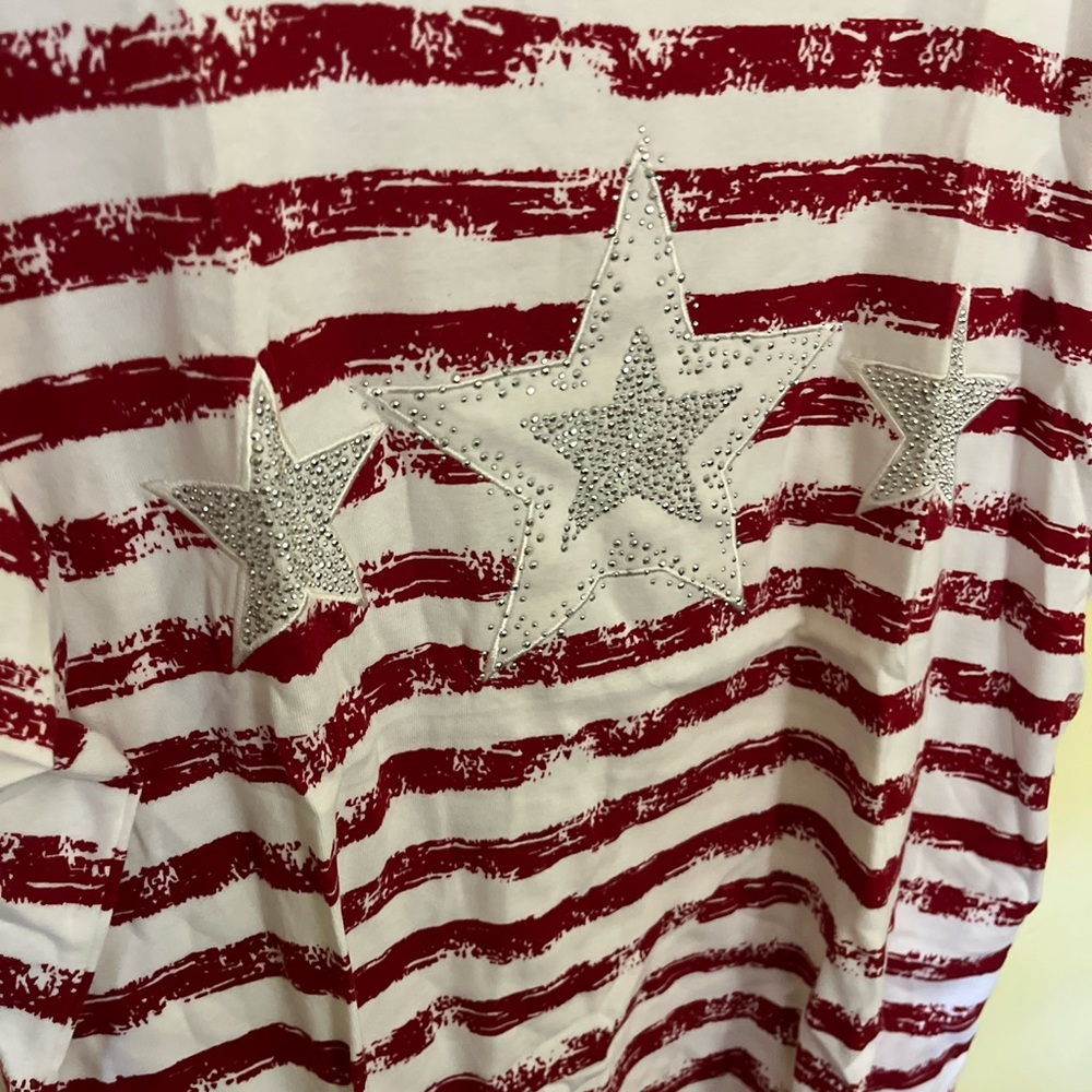 Karen Scott Striped Tee with Rhinestone Star Accents Size 3X NWT - Picture 4 of 7